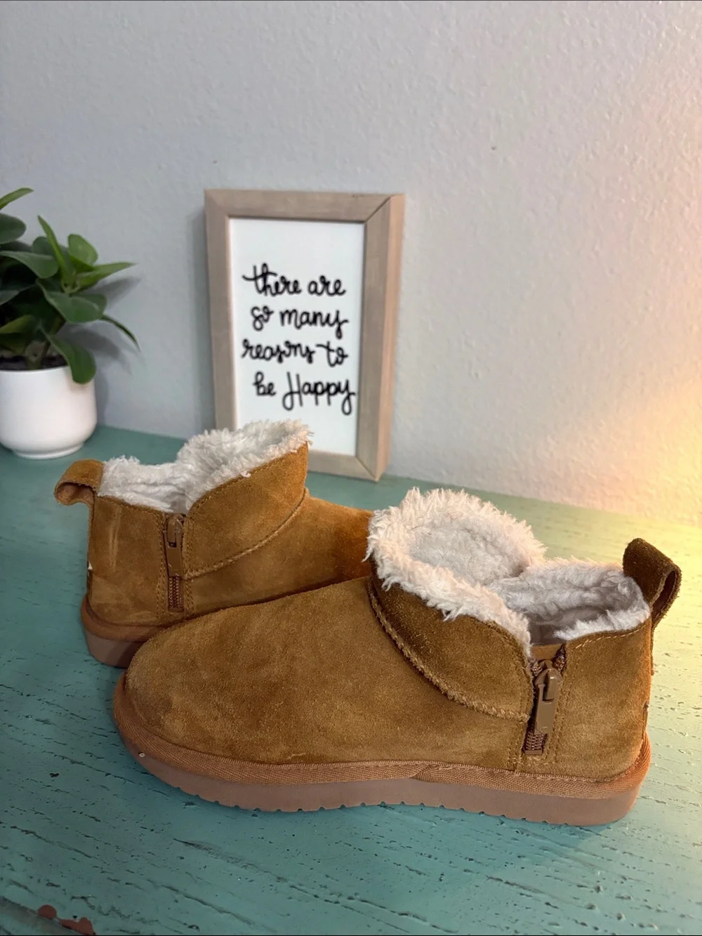 Koolaburra Kids Tan Suede Shearling-Lined Booties